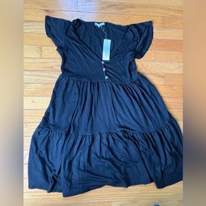 Black See You Monday dress with button detail